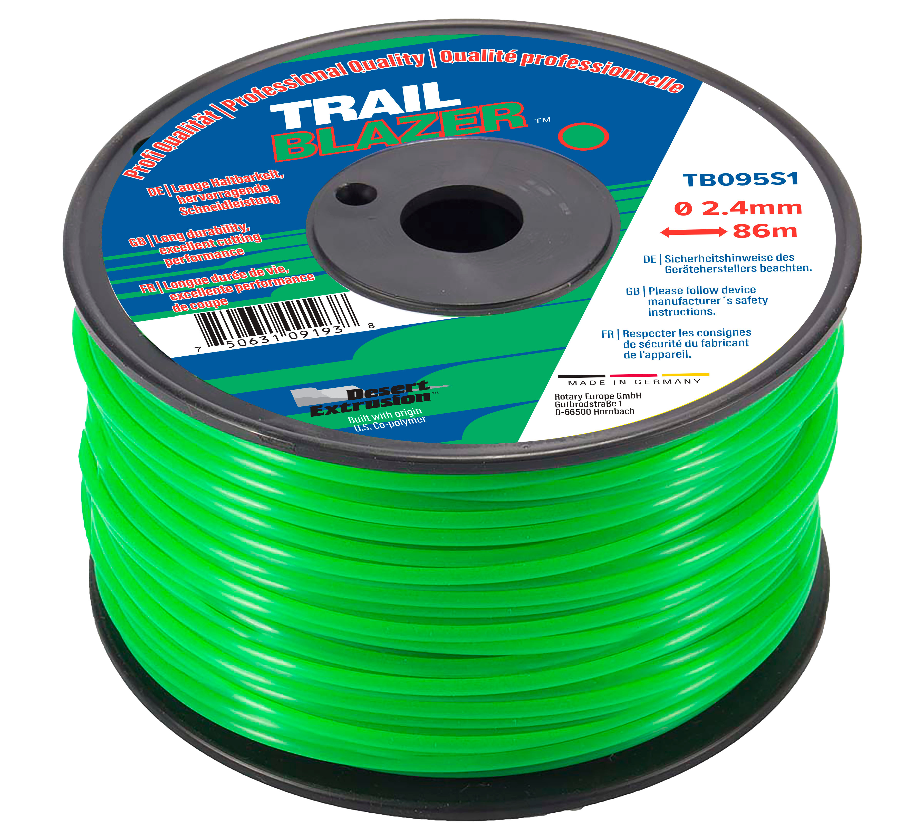 TB095S1-12-TRAILBLAZER .095"/2.4MM 1LB SPOOL - ROUND SHAPE LINE *DISCONTINUED - STOCKSALE*
