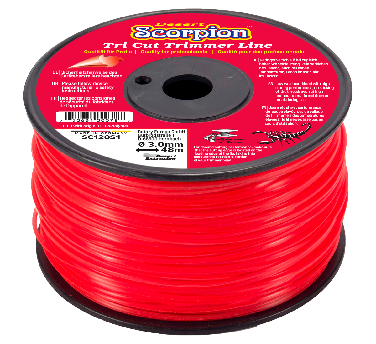 SC120S1-12-SCORPION .120"/3.0MM 1LB SPOOL - TRI CUT SHAPE LINE *DISCONTINUED - STOCKSALE*